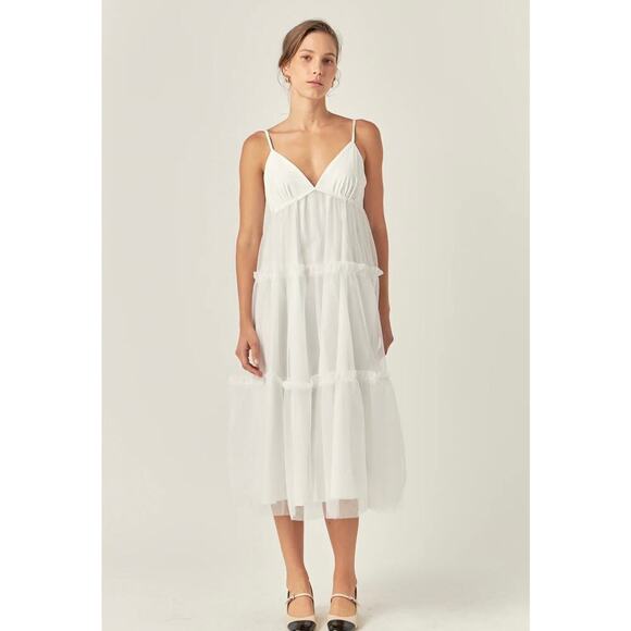 Anthropologie English Factory Women's White Tulle Contrast Midi Dress, S… - Picture 1 of 14